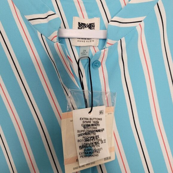 Ann Klein blue white striped preppy plus size summer trapeze short dress size 2x - Picture 5 of 8